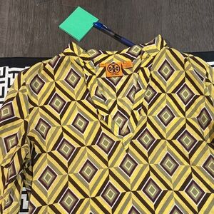 Tory Burch Geometric Patterned Yellow and Brown womans Shirt